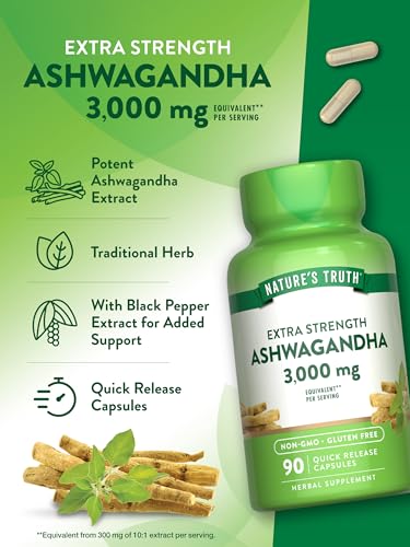 Nature's Truth 3000mg Ashwagandha Extract - Extra Strength 90 Count Supplement