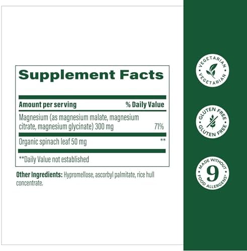 MegaFood Magnesium 300mg - Supports Heart, Nerve & Relaxation - 60 Capsules
