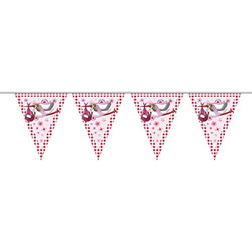 Folat Pink Stork "Birth Girl" Bunting Garland - 10m Baby Shower Decoration