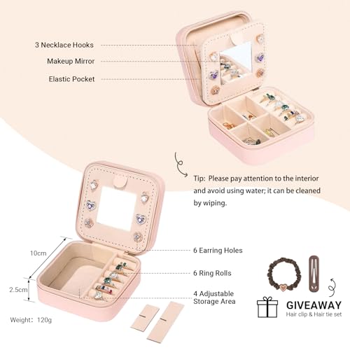 LIWEGHT Initial Travel Jewelry Box - Small Case with Mirror for Rings, Necklaces & Earrings