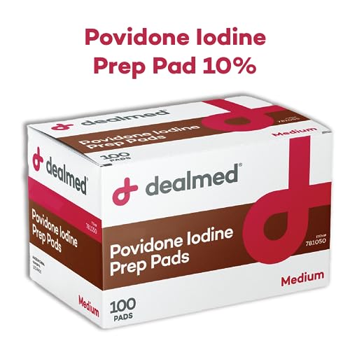 Dealmed 10% Povidone Iodine Prep Pads - Antiseptic Wipes for Wound Care (200 Count, 2 Boxes)