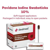 Dealmed Povidone Iodine 10% Swabsticks - 50/Box (Pack of 2) Individually Sealed for Wound Care