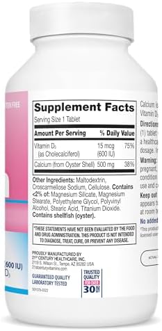 21st Century Calcium 500mg + Vitamin D3 - 400 Tablets