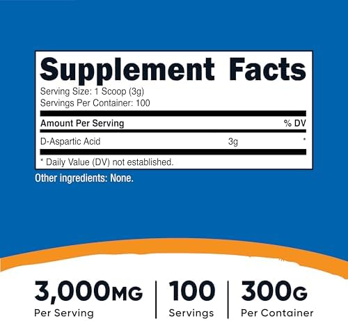 Nutricost D-Aspartic Acid (DAA) Powder 300G - Pure D Aspartic Acid