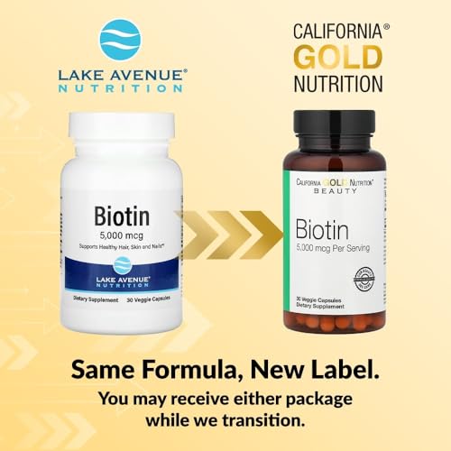 California Gold Nutrition Biotin 5,000 mcg - Hair, Skin & Nails Support - 30 Veggie Capsules