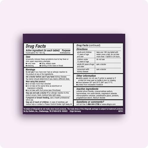 Allegra 24-Hour Non-Drowsy Adult Allergy Relief (180mg Fexofenadine HCI, 75 Total Tablets)