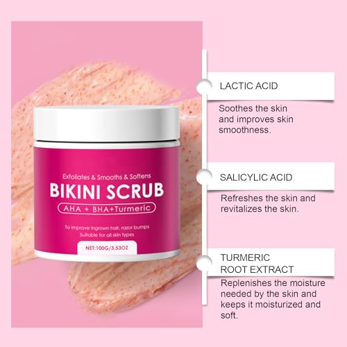 Bikini Area Exfoliator with 10% AHA+BHA & Turmeric - Ingrown Hair & Razor Bumps Treatment | 100g