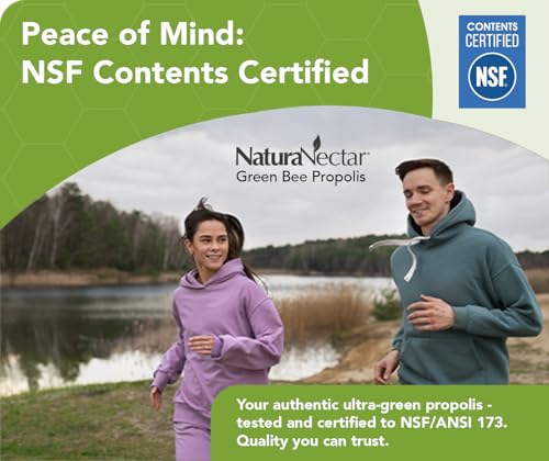 NaturaNectar Green Bee Propolis - Premium Brazilian Propolis with NSF Content Certificate - Ethically Sourced, Natural Beekeeping - 60 Capsules for Care Relief