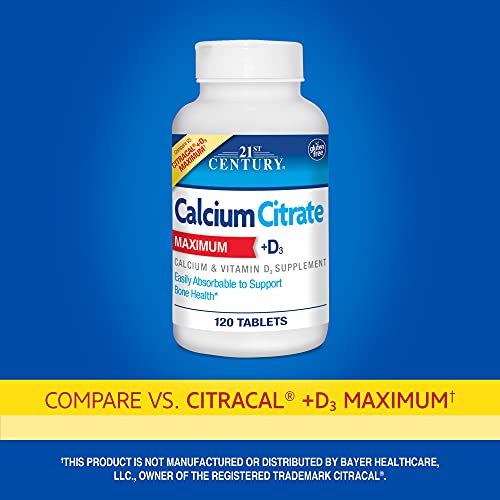 21st Century Calcium Citrate Maximum + D3 - 120 Tablets | Bone Strength