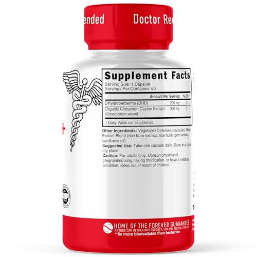 Dihydroberberine with Ceylon Cinnamon Supplement, 200mg per Capsule, 60 Capsules - 5X More Effective