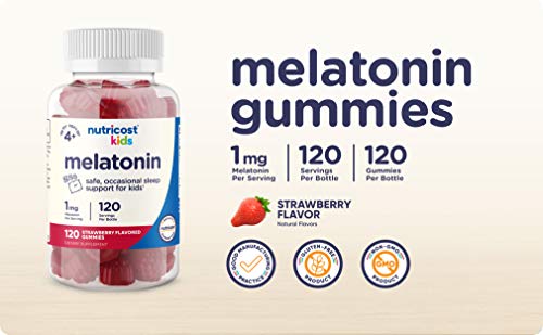 Nutricost Kids Melatonin Gummies 1mg - 120 Strawberry Flavored Gummies for Sleep Support