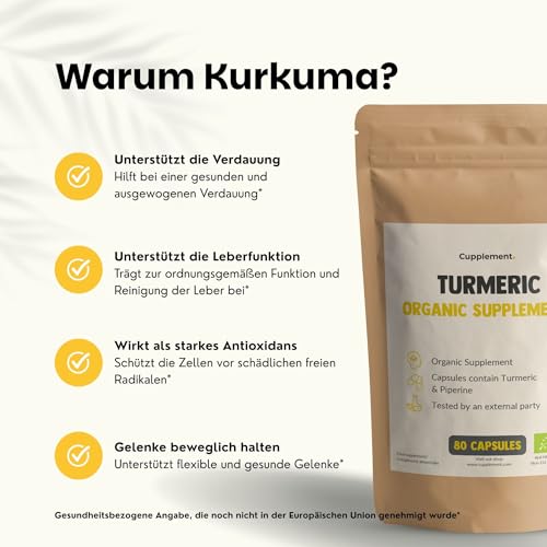Organic Turmeric Capsules with Black Pepper Piperine - 100 Capsules - Natural Anti-Inflammatory & Antioxidant Support