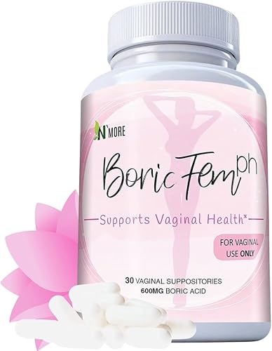 N'More Boric Acid Suppositories - 100% Pure Vegetable Capsules (30 Count, 600mg)