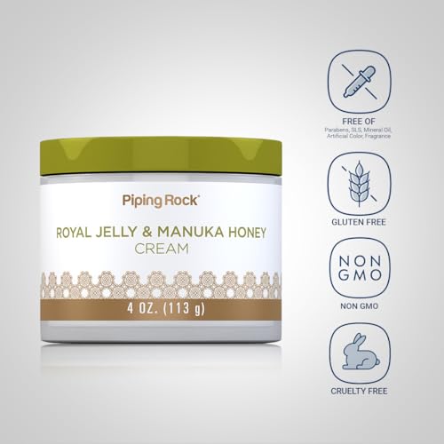 Piping Rock Manuka Honey & Royal Jelly Cream 4oz - Luxurious Face & Skin Moisturizer