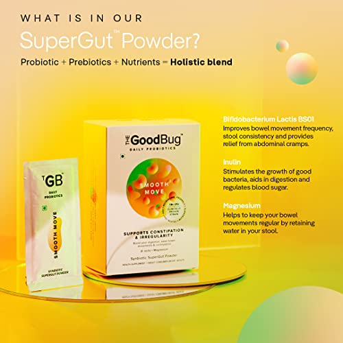 The Good Bug Smooth Move SuperGut Powder - Constipation Relief & Bowel Movement Support | Pre & Probiotic Supplement for Men & Women | 1 Billion CFU Clinically Proven Strains | 15-Day Pack