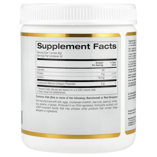 California Gold Nutrition Hydrolyzed Marine Collagen Peptides – Unflavored – 7.05 oz (200g) for Skin, Hair & Nail Health
