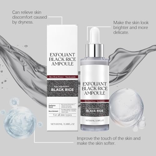 2PCS Day & Night Exfoliating Ampoule - Black and White Rice Duo for Glowing Skin, Brightening & Hydrating Peel