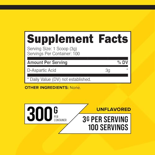 Primaforce D-Aspartic Acid 300g Powder - Unflavored Vegetarian Non-GMO Testosterone Support 100 Servings