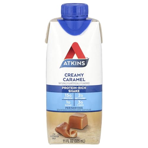 Atkins Protein-Rich Shake Creamy Caramel – 11 oz – High Protein, Low Sugar, Low Carb Shake