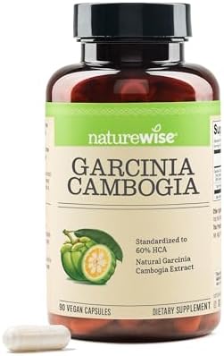 Naturewise Garcinia Cambogia - 60% HCA Concentration Extract, Natural Support for Weight Goals and Energy Levels - Vegan, Non-GMO, Gluten Free - 90 Capsules[1-3 Month Supply]