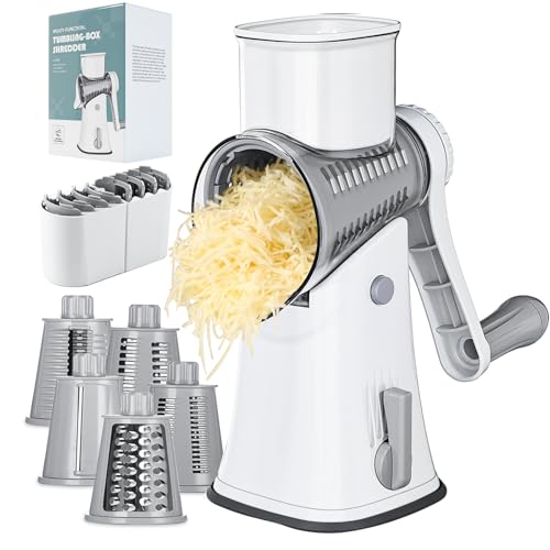 Ourokhome 5-in-1 Rotary Cheese Grater & Mandolin Food Slicer (White)