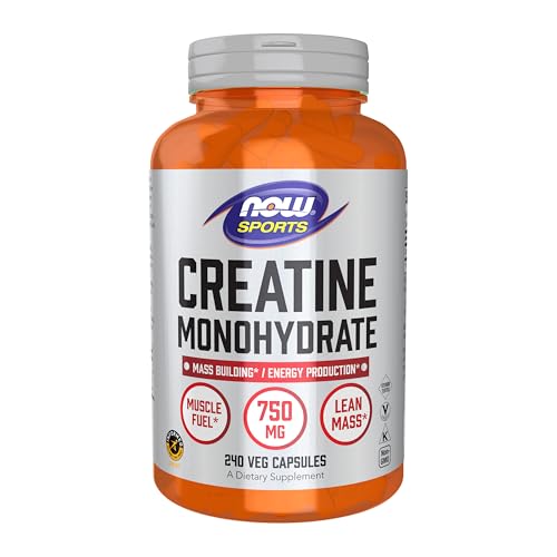NOW Foods Creatine Monohydrate 750 mg - 240 Veg Capsules for Mass Building & Energy
