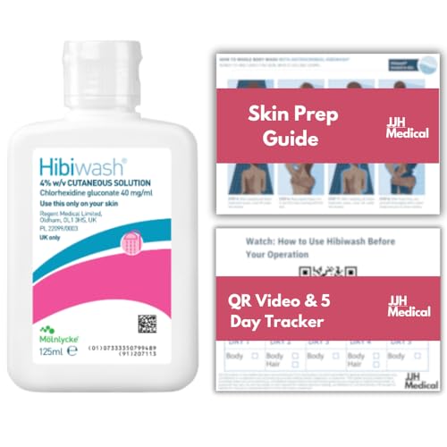 Hibiwash 125ml Antimicrobial Body Wash – Pre- & Post-Operative Cleanser with JJH Medical 5-Day Protocol Guide