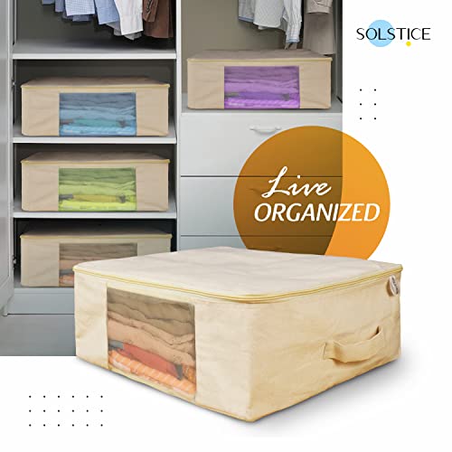 SOLSTICE Cotton Canvas Clothes Storage Bags with Zipper - Set of 3 Large 17x14x7 Inch for Sarees, Lehengas & Dresses