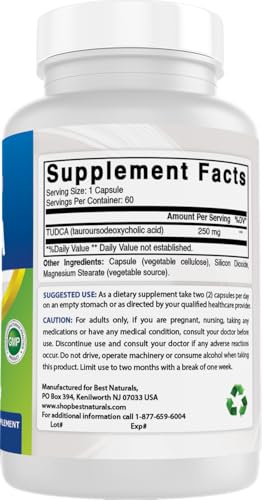 Best Naturals TUDCA 250mg (Tauroursodeoxycolic Acid) - 60 Veggie Capsules