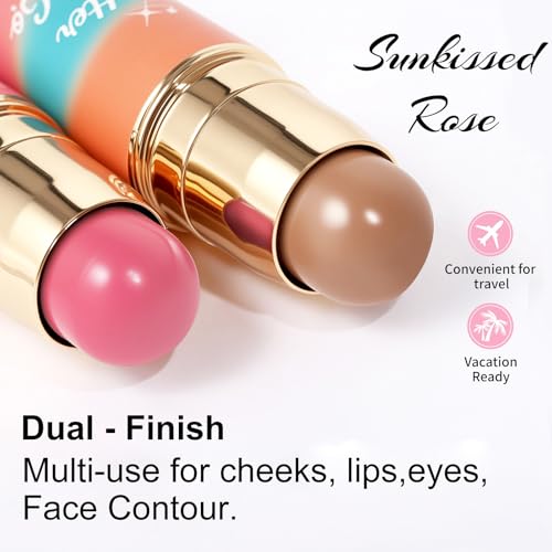 Bronzer Dual-Ended Blush and Bronzer Stick | 2-in-1 Creamy Face Makeup for Natural Radiant Glow (Sunkissed Rose)