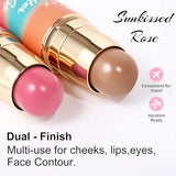 Bronzer Dual-Ended Blush and Bronzer Stick | 2-in-1 Creamy Face Makeup for Natural Radiant Glow (Sunkissed Rose)