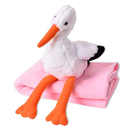 TE-Trend Pink Stork Cuddly Toy (38 cm) & Soft Baby Blanket (100x80 cm) Gift Set
