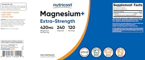 Nutricost Magnesium Glycinate: 420mg, 240 Capsules - Superior Absorption