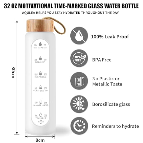 1000ml Glass Water Bottle with Time Marker - Borosilicate BPA-Free Bottle with Silicone Sleeve & Bamboo Lid