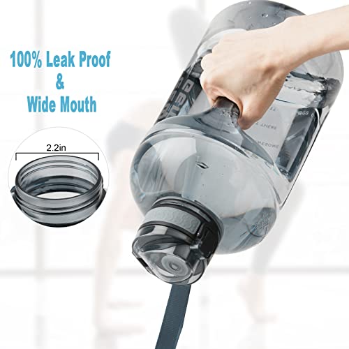 GEMFUL 3 Liter Motivational Water Bottle with Time Markings - BPA Free Large Reusable Jug with Straw, Leak-Proof Handle - Grey