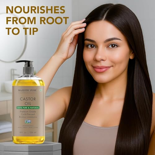 Majestic Pure Castor Oil - 100% Natural Cold Pressed | Hair, Eyelashes, Eyebrows & Nails | 8 Fl Oz