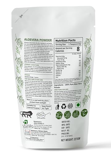 MYHERB 100% Pure Natural Organic Aloe Vera Powder - 227g for Skin, Hair & Food Grade Use