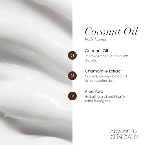 Advanced Clinicals Coconut Oil Cream: Deeply Moisturizing Lotion (2-Pack)
