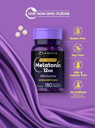 Carlyle Melatonin 12 mg Fast Dissolve (180 Tablets) | Natural Berry Flavor Sleep Aid