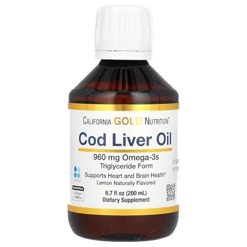 California Gold Nutrition Cod Liver Oil Liquid (200ml) - Lemon, Vitamins A & D