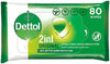 Dettol Original 2-in-1 Antibacterial Wipes, Kills 99.9% Germs, 80 Count