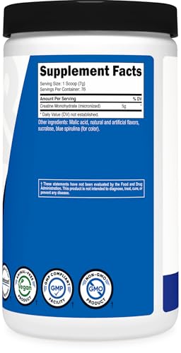 Nutricost Creatine Monohydrate Powder - Blue Raspberry, 500g for Enhanced Performance