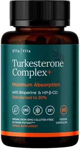 Potent Turkesterone Supplement, 2X Pure (Made in USA - 3rd Party Tested) Most Bioavailable and Natural Test Support Supplement, Supports Energy, Lean Muscle Growth, Recovery and Stamina, Vegan (60ct)