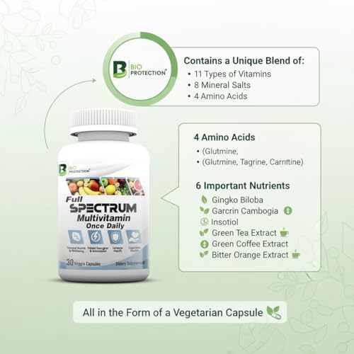 Bio Protection Full Spectrum Multivitamin - 11 Vitamins, 8 Minerals, Amino Acids & Herbal Extracts - Clean & Vegan-Friendly - 30 Veggie Capsules