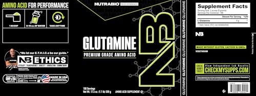 NutraBio L-Glutamine: Pure Amino Acid Powder (500g)