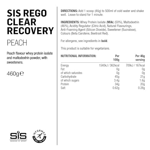 Science in Sport REGO Rapid Recovery Powder - Clear Peach, 460g