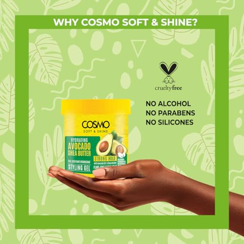 Cosmo Hair Care Soft & Shine Hydrating Avocado & Shea Butter Styling Gel 450g | Flake-Free Firm Hold Gel for Men & Women
