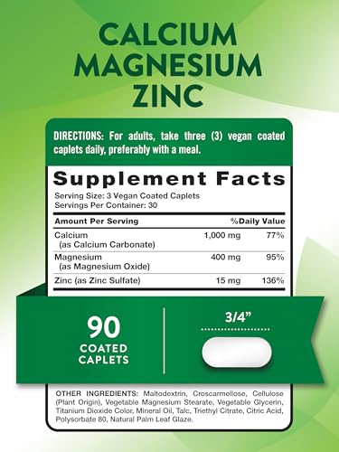 Nature's Truth Calcium Magnesium Zinc Supplement - Bone & Immune Support - 90 Caplets