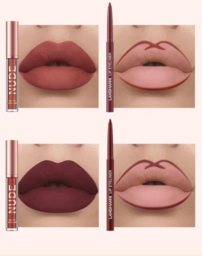 12 Pcs Lip Liner and Lipstick Set | Velvety Matte Liquid Lipsticks with Matching Lip Liners