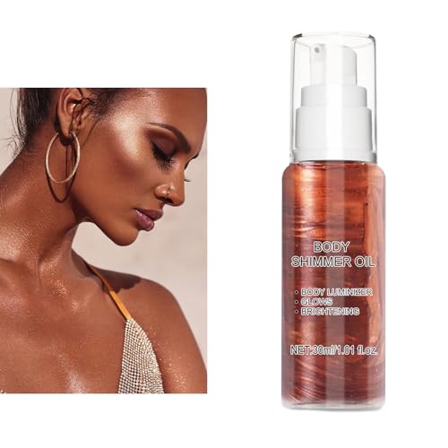 Shimmer Body Oil & Luminizer - Gold Brown Liquid Highlighter Makeup for All Skin Types